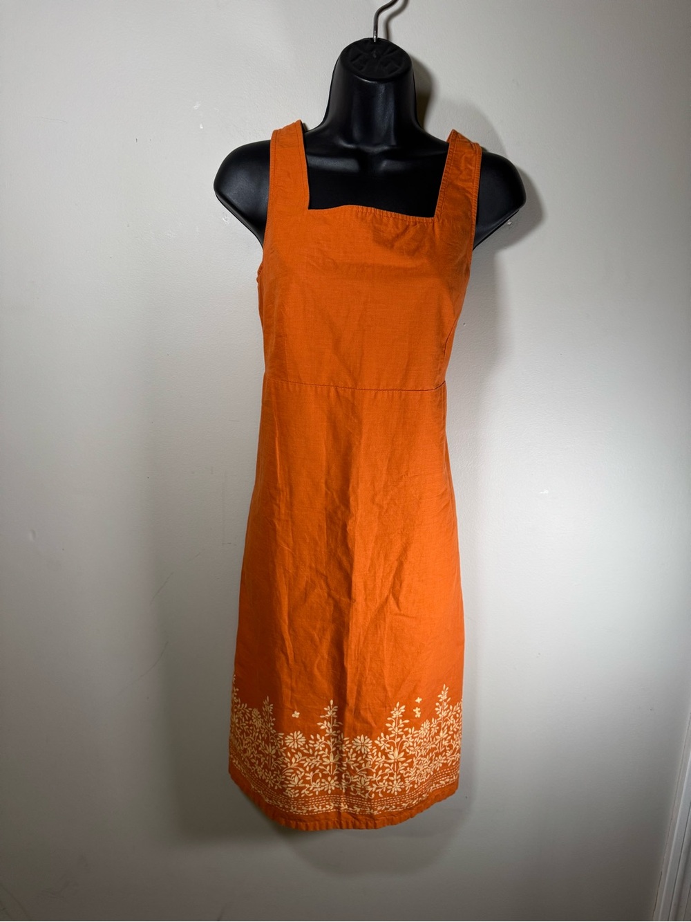 American Eagle Orange Floral Border Cotton Square Neck Dress Size 10